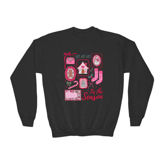 Youth Pink Christmas Sweatshirt Tis The Season Xmas Sweater Cute Girly Holiday Womens Pullover Candy Cane Bow Santa Tee Winter Crewneck