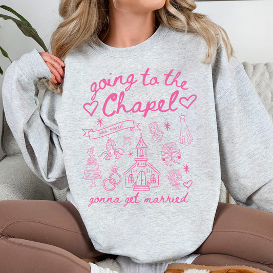 Doodle Coquette Wedding Bride Sweater, Personalized Going to the Chapel Gonna Get Married Sweater, Bachelorette Sweater, Bow Sweater