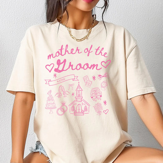 Mother of the Groom Comfort Colors Shirt, Personalized Going to the Chapel Gonna Get Married Shirt, Doodle Coquette Wedding Bride Tshirt