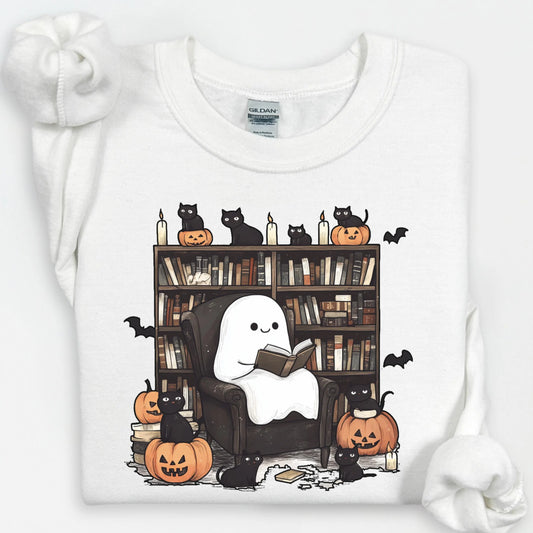 Ghost Reading Books Sweatshirt, Librarian Ghost Halloween, Halloween Teacher Sweatshirt, Halloween Shirt, Teacher Gift, Retro Boo School