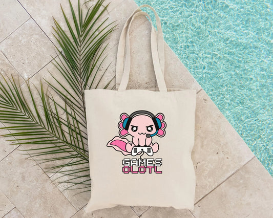 Gamer Axolotl Tote Bag, Gamer Gift, Axolotl Birthday Gift, Gift For Gamer, Axolotl Lover Gift, Cute Tote Bag, Gift For Gamer Kid