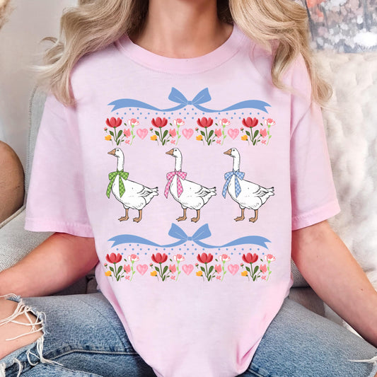 Vintage Goose Shirt, Comfort Colors, Goose Bow Shirt, Ribon, Cute Easter Shirt, Mama Mini Shirts, Retro Spring Shirt, Mothers Day Shirt