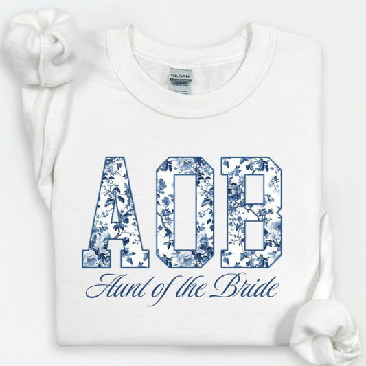 Toile De Jouy Aunt of the Bride Sweatshirt, AOB Shirts, Getting Ready Bridal Party Outfit, Floral Aunt Gift, Coquette Auntie Sweater