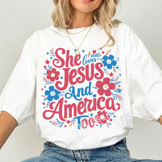 Comfort Colors 4th of July Shirt, USA Shirt, Fourth of July Shirt, She Loves Jesus and America Too Shirt, Christian Shirt, God Bless America