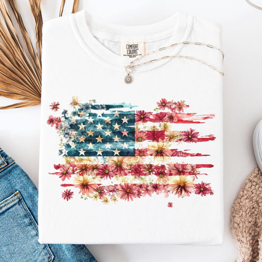 Comfort Colors 4th of July Shirt, USA Shirt, Fourth of July Shirt, American Flag Shirt, Classic USA Shirt, Floral Flag Tee, Independence Day