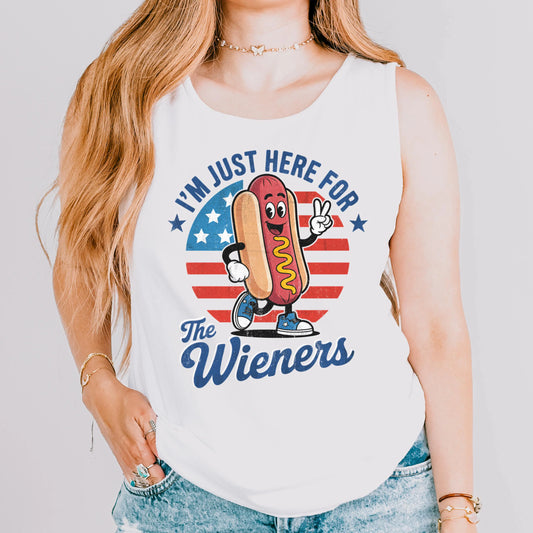 Comfort Colors Fourth of July Tank, 4th of July Shirt, USA Shirt, Hot Dog Shirt, Here For The Wieners Shirt, BBQ Tee, Merica Tank Top