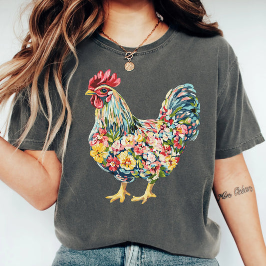 Comfort Colors Chicken Shirt, Chicken Lover Shirt, Farmer Shirt, Floral Shirt, Floral Chicken Shirt, Animal Shirt, Local Egg Dealer Shirt