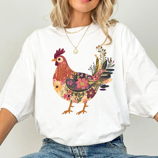 Comfort Colors Chicken Shirt, Chicken Lover Shirt, Farmer Shirt, Floral Shirt, Floral Chicken Shirt, Animal Shirt, Local Egg Dealer Shirt