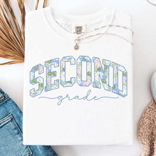 Comfort Colors Teacher Shirt, Second Grade Teacher Shirt, 2nd Grade Teacher Shirt, Floral Hydrangea Teacher Tee, Team Back to School Shirts