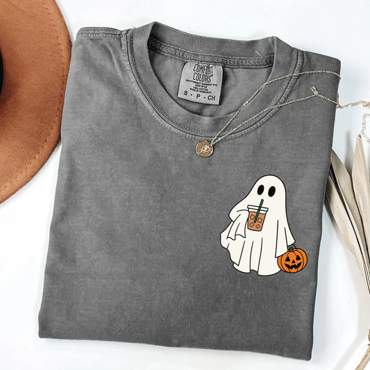 Iced Coffee Ghost Halloween Comfort Colors Tee
