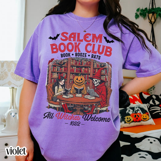 Comfort Colors Halloween Salem Book Club Witches Shirt Spooky Tee Autumn Reading Skeleton Pumpkin TShirt Fall Cozy Bookish TShirt Book Lover