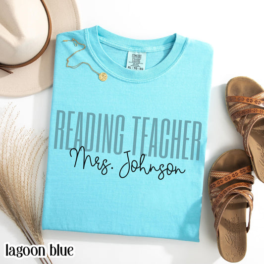 Comfort Colors Reading Teacher Shirt Dyslexia Reading Specialist Tee Back to School TShirt Custom Name Literacy Teacher Appreciation Tee