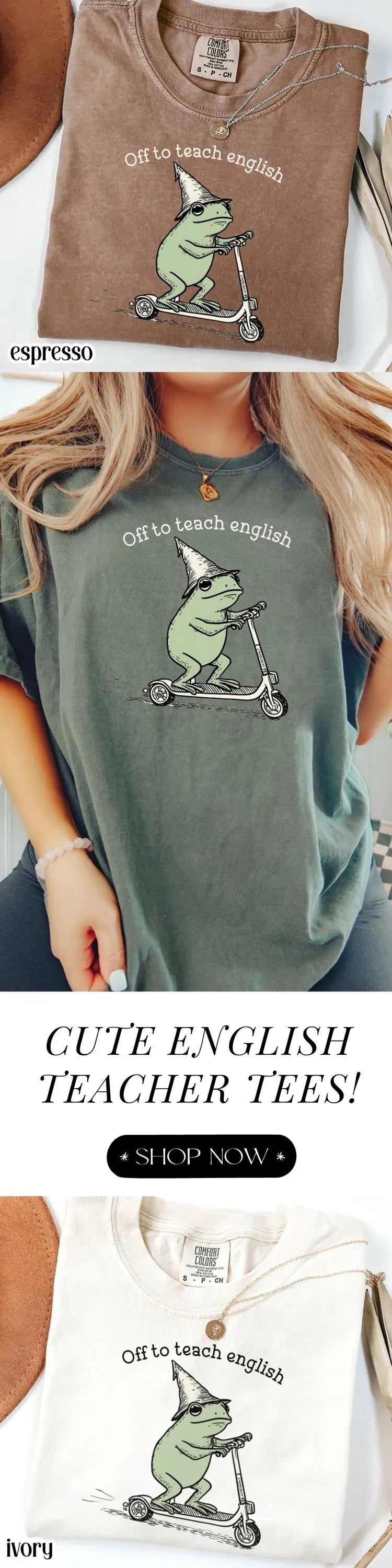 English Teacher Frog Comfort Colors Shirt Teaching Literature Tee High School Teacher TShirt Funny Frog Scooter Gift For English Teacher