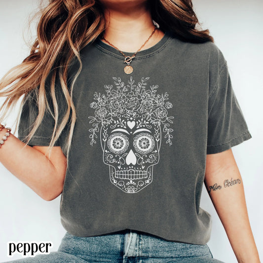 Day Of The Dead Comfort Colors Dia De Los Muertos Shirt Sugar Skull Calaveras De Azúcar Tee Mexican Skeleton TShirt Halloween Costume