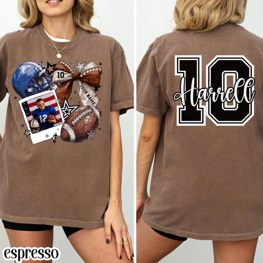 Football Comfort Colors Photo Shirt Football Mom TShirt Custom Game Day Shirt Gift for Mom High School Football Team Cheer Shirt