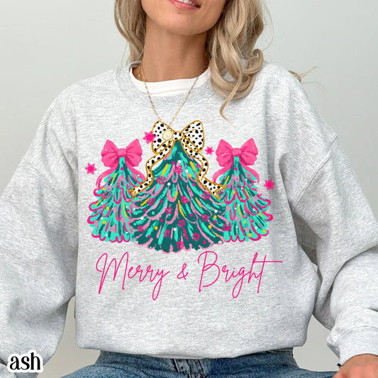 Merry & Bright Pink Christmas Tree Sweatshirt
