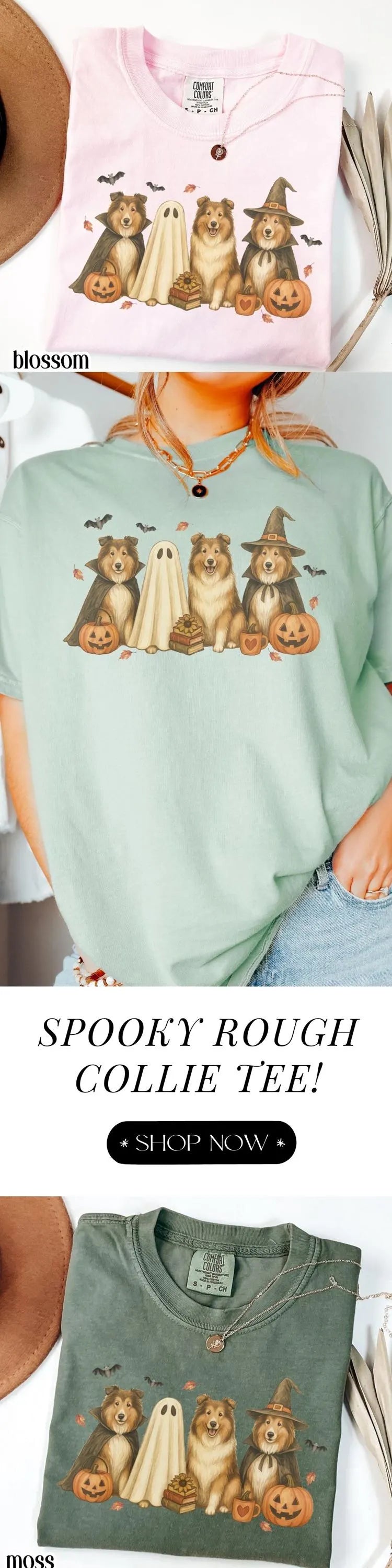 Halloween Rough Collie Dog Comfort Colors Tee