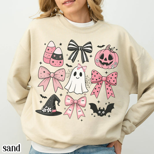 Pink Bow Coquette Ghost & Pumpkin Sweatshirt