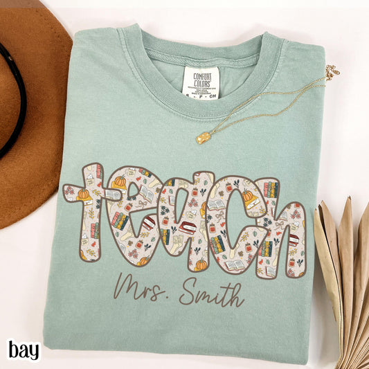 Teacher Cozy Season Comfort Color Shirt Fall Custom Teach Tshirt Pumpkin Spice Kindergarten Teacher Tshirt Preschool PreK 1st Grade Tee