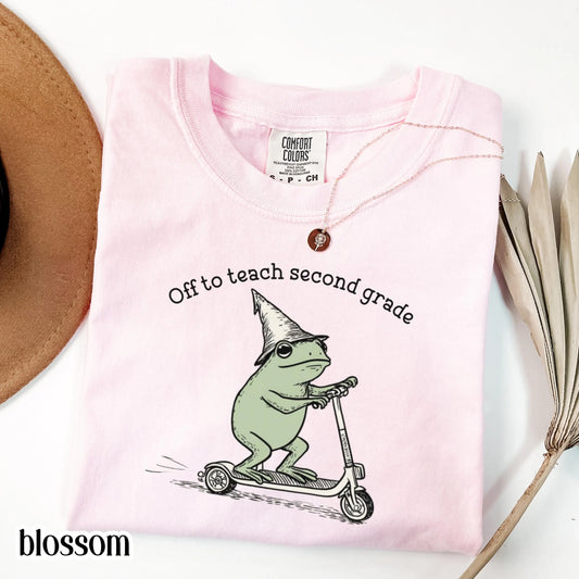 Second Grade Teacher Frog Comfort Colors Shirt Teaching 2nd Grade Tshirt Back to School Team Tee Funny Frog Scooter Gift For Teacher