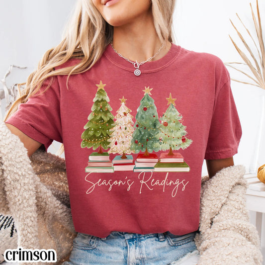 Teacher Christmas Comfort Colors Shirt Bookish Reading TShirt Tis The Season Xmas Holiday Tree Librarian Book Tshirt Seasons Readings Tee