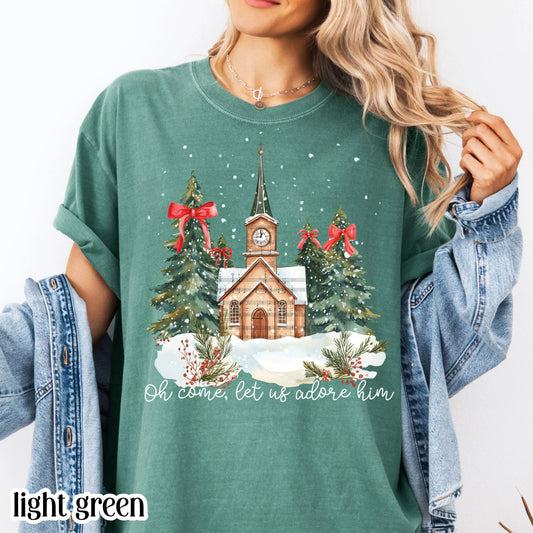 Come Let Us Adore Him Christian Comfort Colors Tee