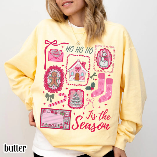 Pink Candy Cane Bow & Santa Comfort Colors Sweatshirt
