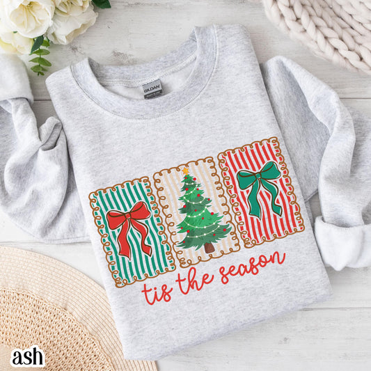 Tis The Season Bow & Stripe Christmas Sweatshirt