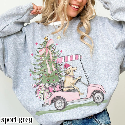Golden Retriever Golf Cart Christmas Sweatshirt