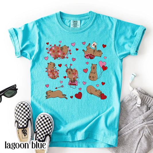 Capybara Valentines Day Comfort Colors Shirt Kids Cute Capy Vday TShirt Girls Animal V-day School T-shirt Youth Heart Love Day Tee Gift