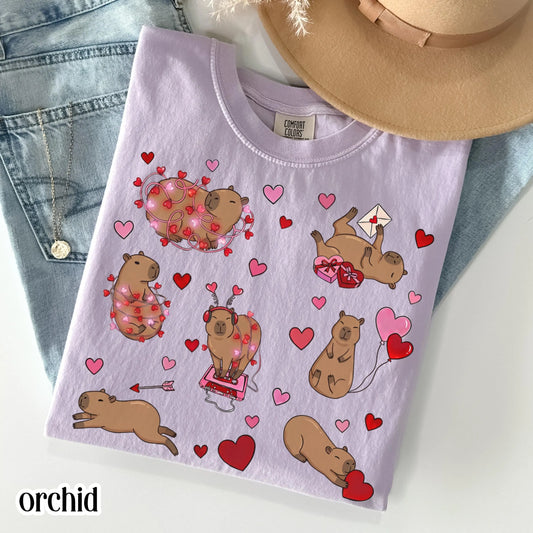 Capybara Valentines Day Comfort Colors Shirt Cute Capy Vday Womens TShirt Animal Lover V-day T-shirt Heart Love Day Tee Gift For Teacher