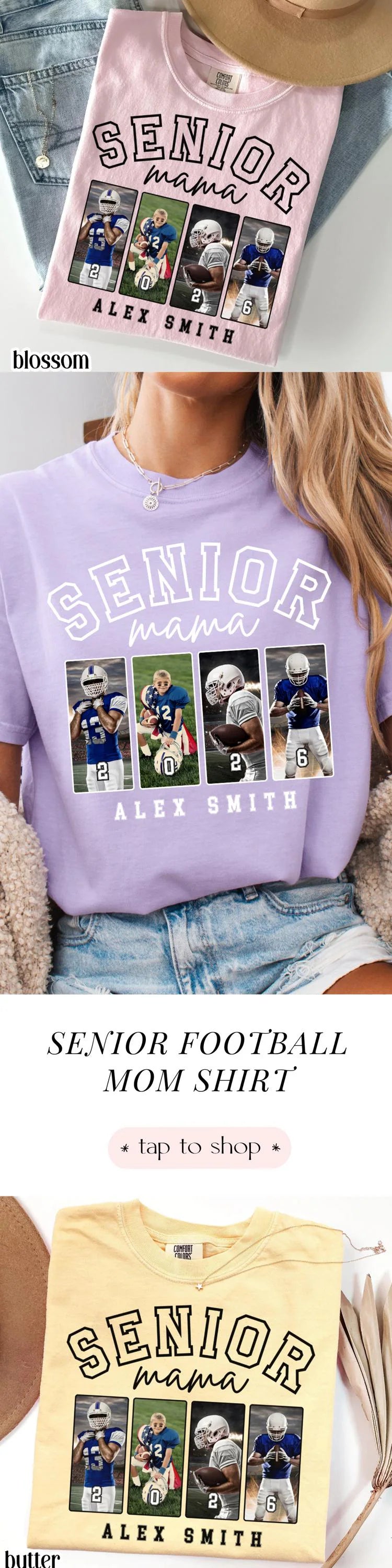 Custom 2026 Senior Football Mom Shirt Custom Football Player Photo Shirt High School Graduation Mothers Day Mama Shirt Name Senior Night Tee