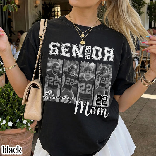 Personalized 2026 Senior Football Mom Comfort Colors Shirt Custom Player Picture and Name with Jersey Number Sports TShirt Senior Night Tee