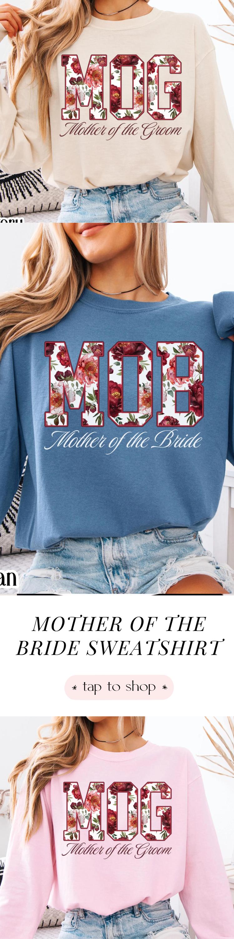 Mother of the Bride Shirt Mother of the Groom Shirt Comfort Colors Long Sleeve T-Shirt Floral Wedding Party Tee Custom Wedding Color Outfit