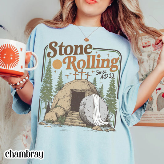 Comfort Colors Rolling Christian T-Shirt, Trendy Stones Easter Clothing, Jesus Christ Shirt, Gift For Christian, Faith-Based Graphic Tee