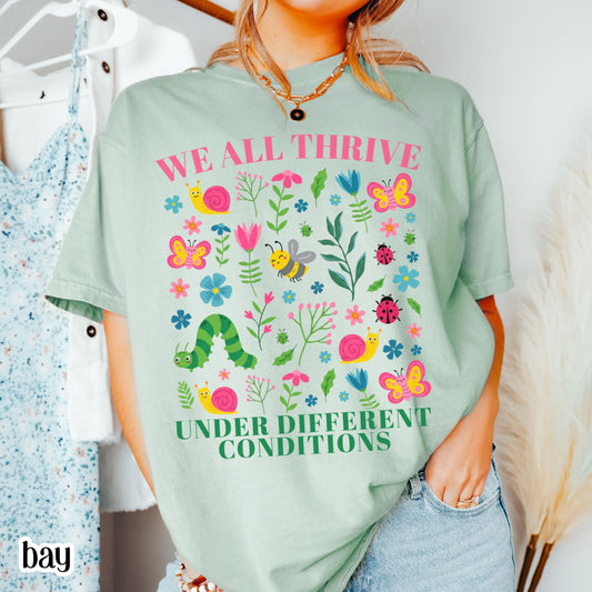 Autism Comfort Colors Shirt Diversity Inclusion TShirt SPED Teacher Tee Neurodiversity We All Thrive Under Different Conditions T-Shirt Gift
