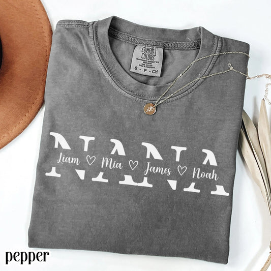 Custom Nana Comfort Colors Shirt with Grandkids Names Mothers Day Gift for Nana from Grandchildren Personalized Grandma Family T-Shirt Gift