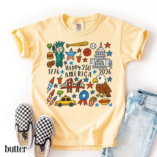 Youth United States of America 250th Anniversary Comfort Colors Shirt Kids Vintage Flag 4th of July Tee 250 Years of Independence T-Shirt