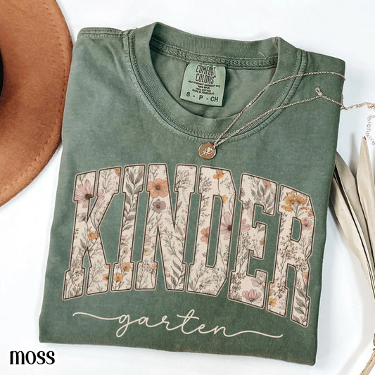 Comfort Colors® Kindergarten Teacher Shirt First Day Kinder Matching Group T-Shirt Wildflower Boho Cute Educator Back to School Outfit