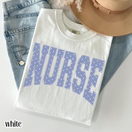 Nurse Comfort Colors® Shirt Blue Polka Dots Nurse Tee Cottagecore Aesthetic Nurse TShirt PICU Healthcare Worker Gift RN Nurse T-Shirt