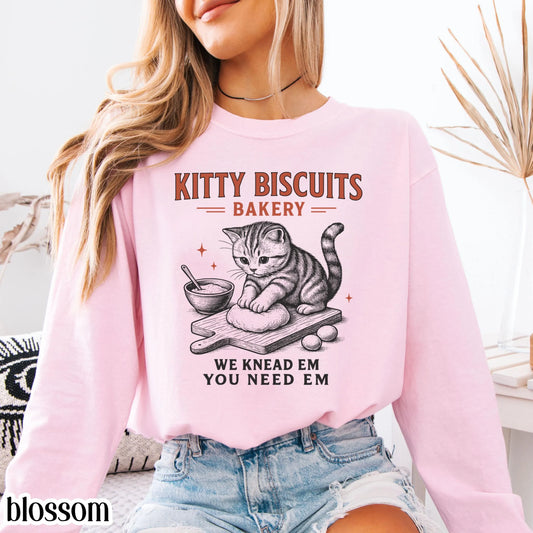 Comfort Colors® Cat Shirt Long Sleeve Funny Cat TShirt Kitty Biscuits Meme T Shirt Bakery Sourdough Lover Tee Silly Gift for Kitty Lover Tee
