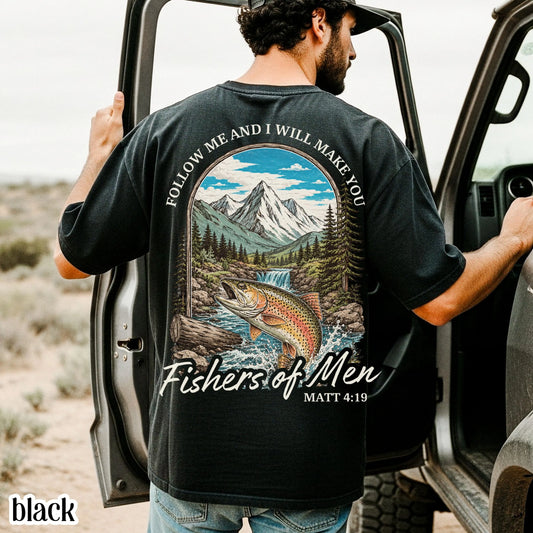 Fishers of Men Comfort Colors Shirt Matthew 4:19 Bible Verse Tee Religious Christian Fishing TShirt Vintage Faith Based Outdoor T-Shirt