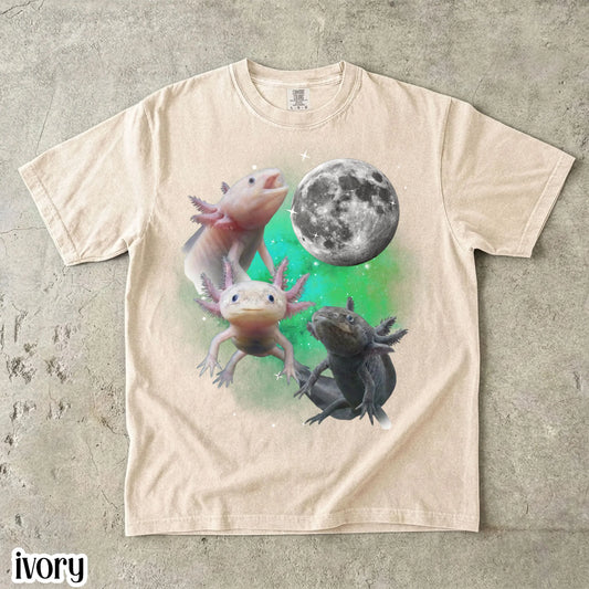 Axolotl Comfort Colors® Shirt Funny Moon Howling Axolotl TShirt 90s Bootleg Funny Aquatic Salamander Lightning Tee Cute Amphibian Lover