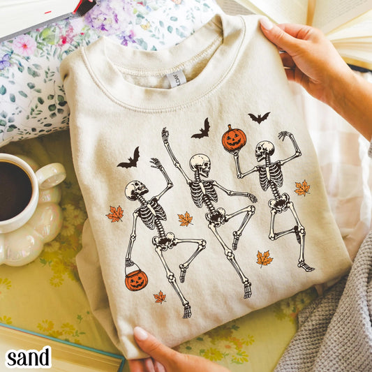 Dancing Skeleton Vintage Pumpkin Halloween Sweatshirt