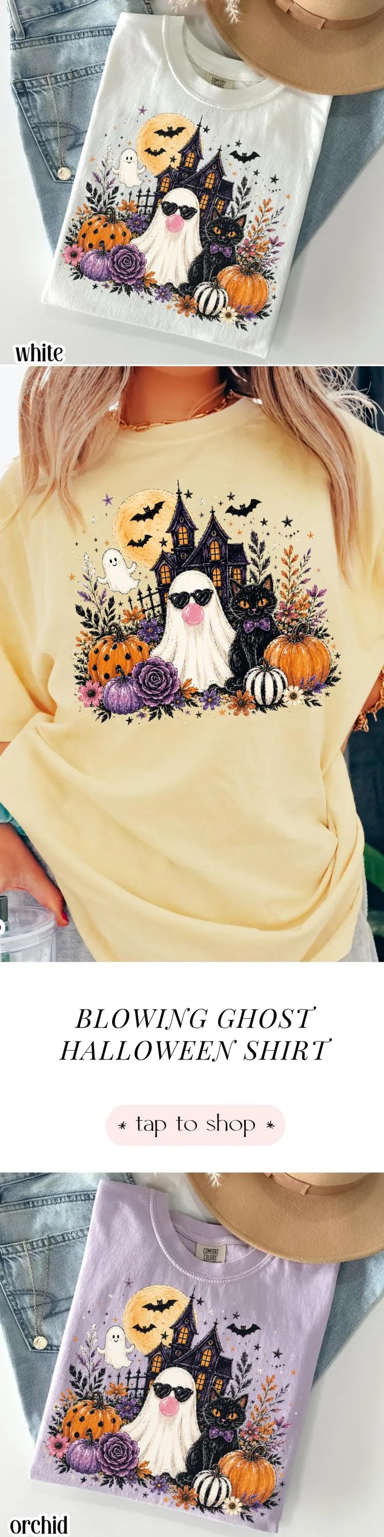 Ghost Blowing Bubble Gum Cute Floral Spooky Season Comfort