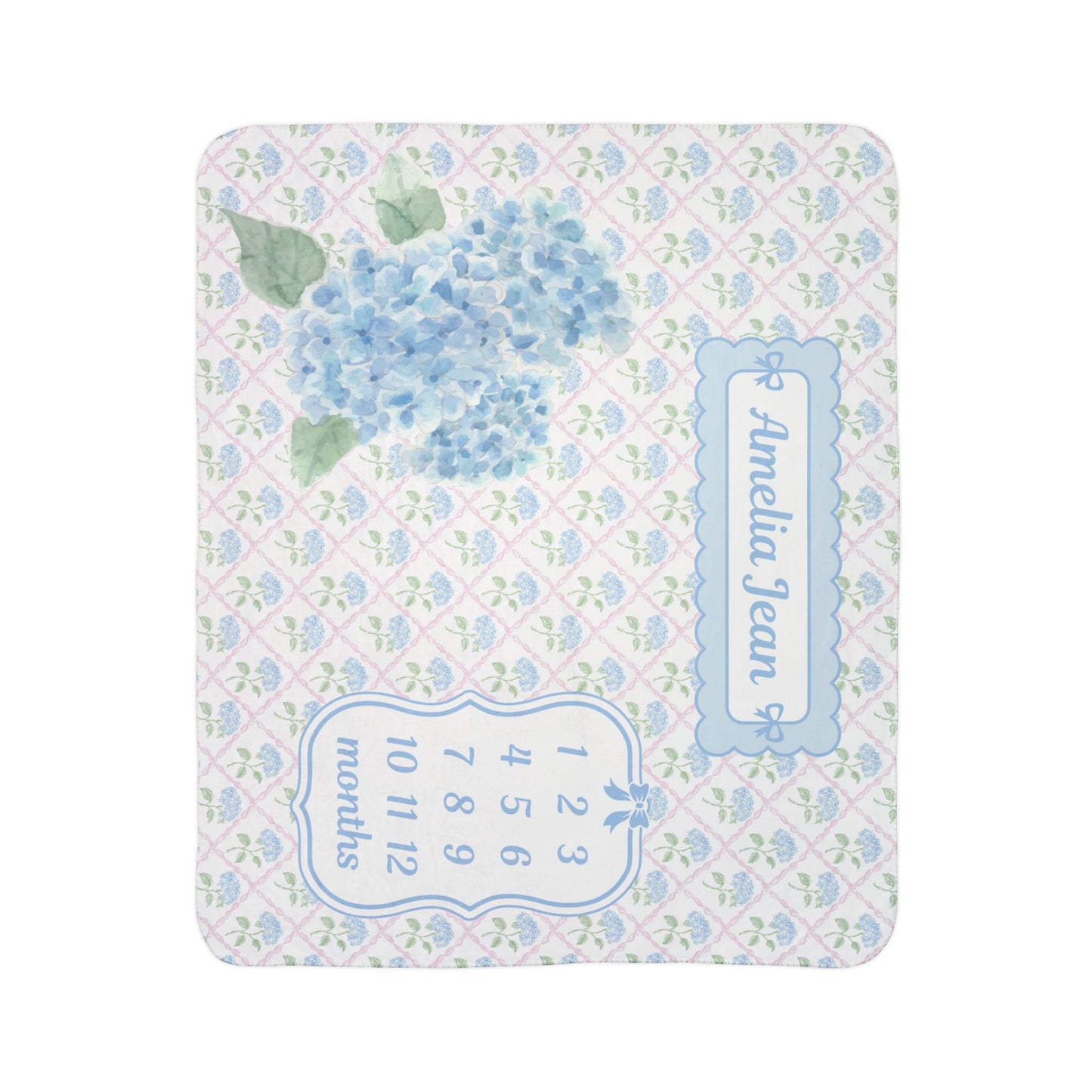 Baby Milestone Hydrangea Bows Fleece Sherpa Blanket