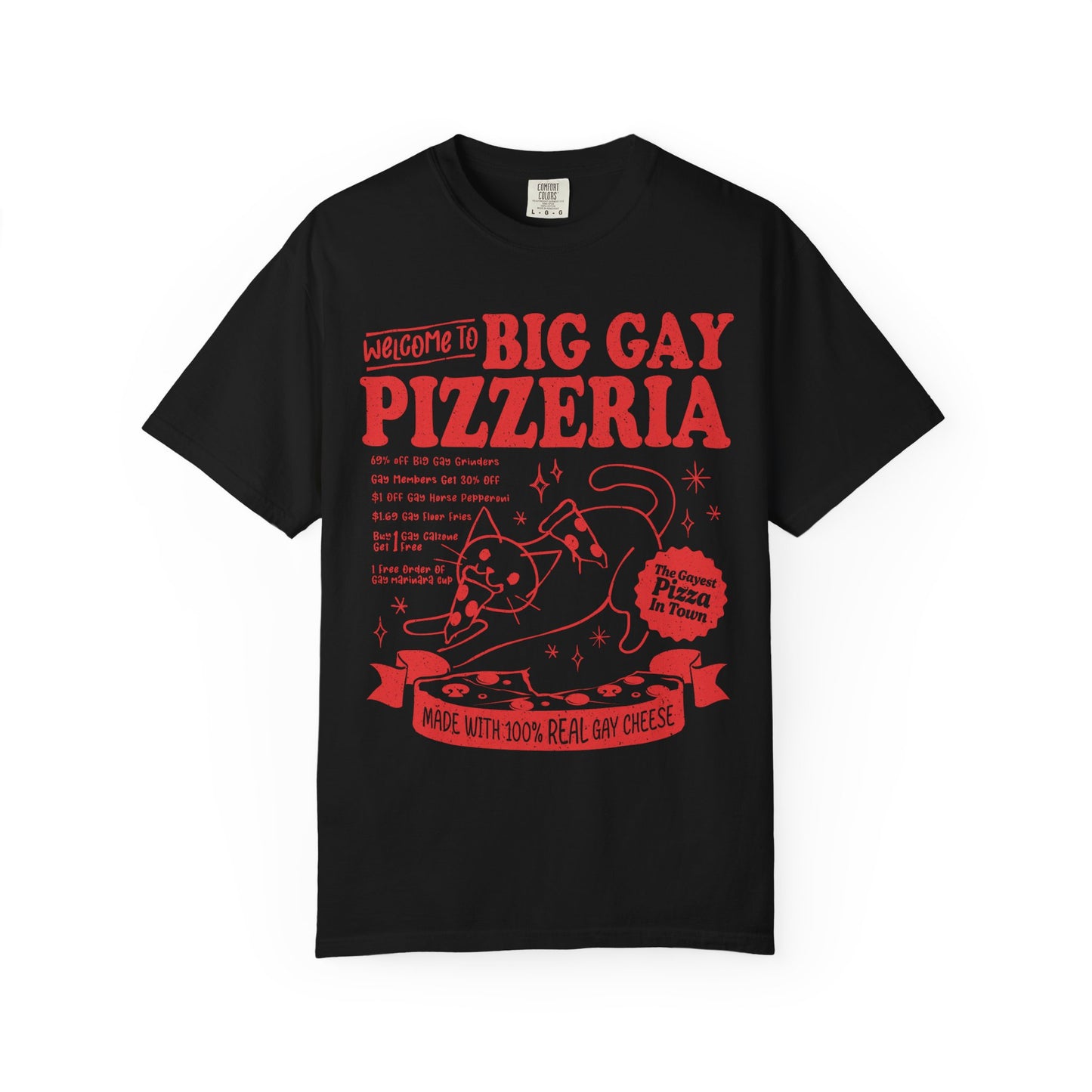 Comfort Colors Pride Shirt, Gay Shirt, LGBTQ Shirt, Lesbian Shirt, Inclusive Shirt, Trans Shirt, Cat Shirt, Subtle Gay, Big Gay Pizzeria Tee