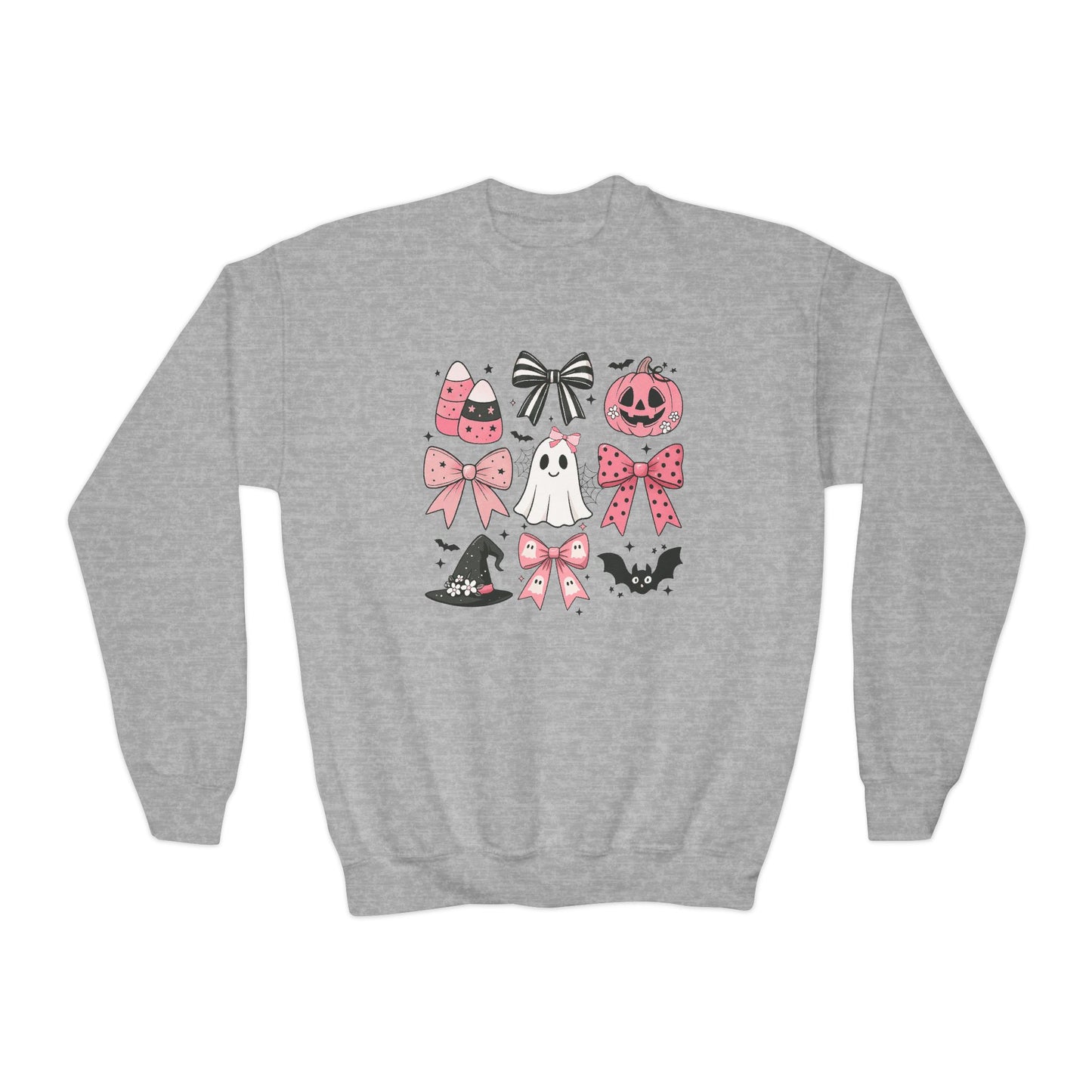 Youth Crewneck SweatshirtHalloween Sweatshirt Pink Bow Coquette Halloween Sweater Pumpkin Ghost Pullover Fall Spooky