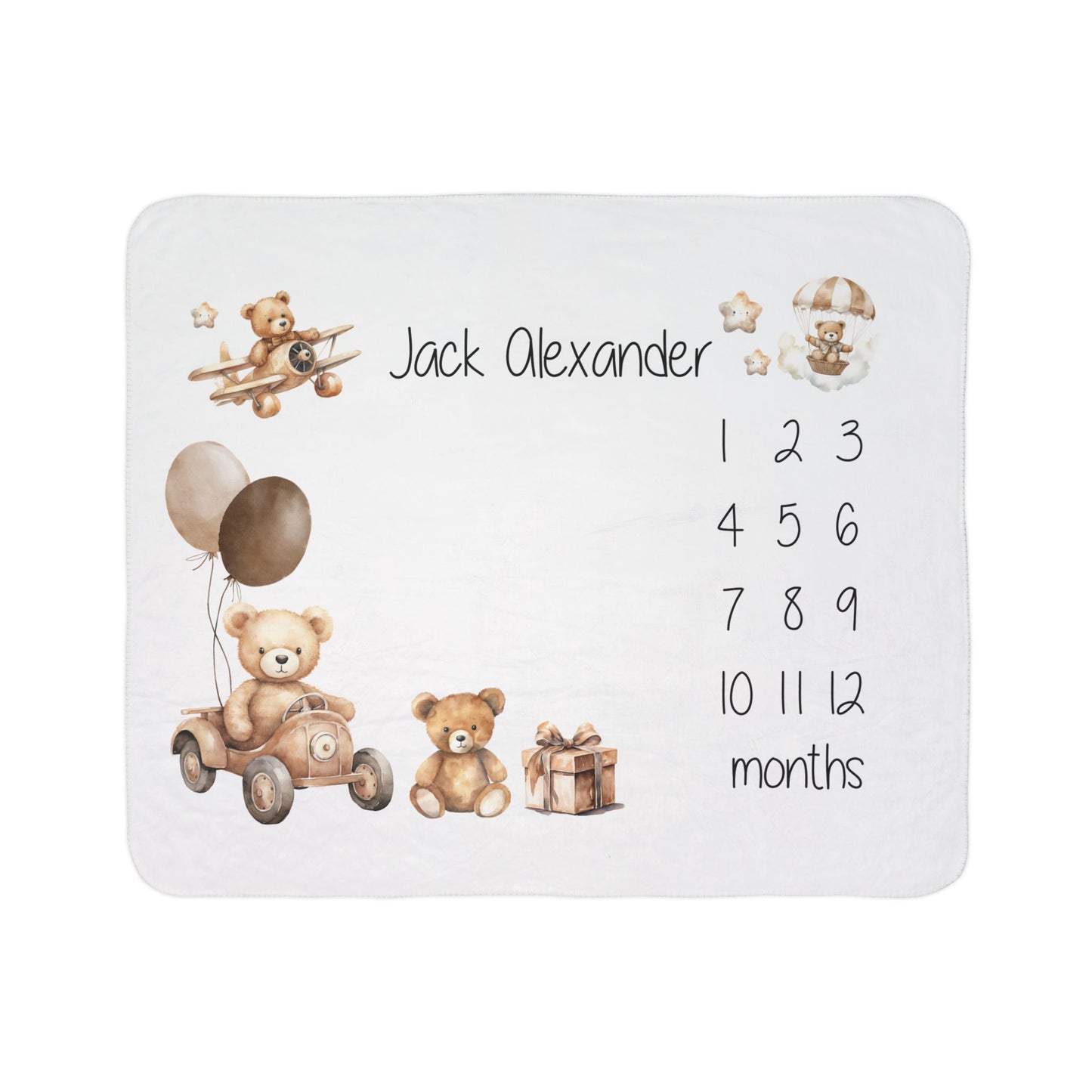 Baby Milestone Watercolor Teddy Fleece Sherpa Blanket