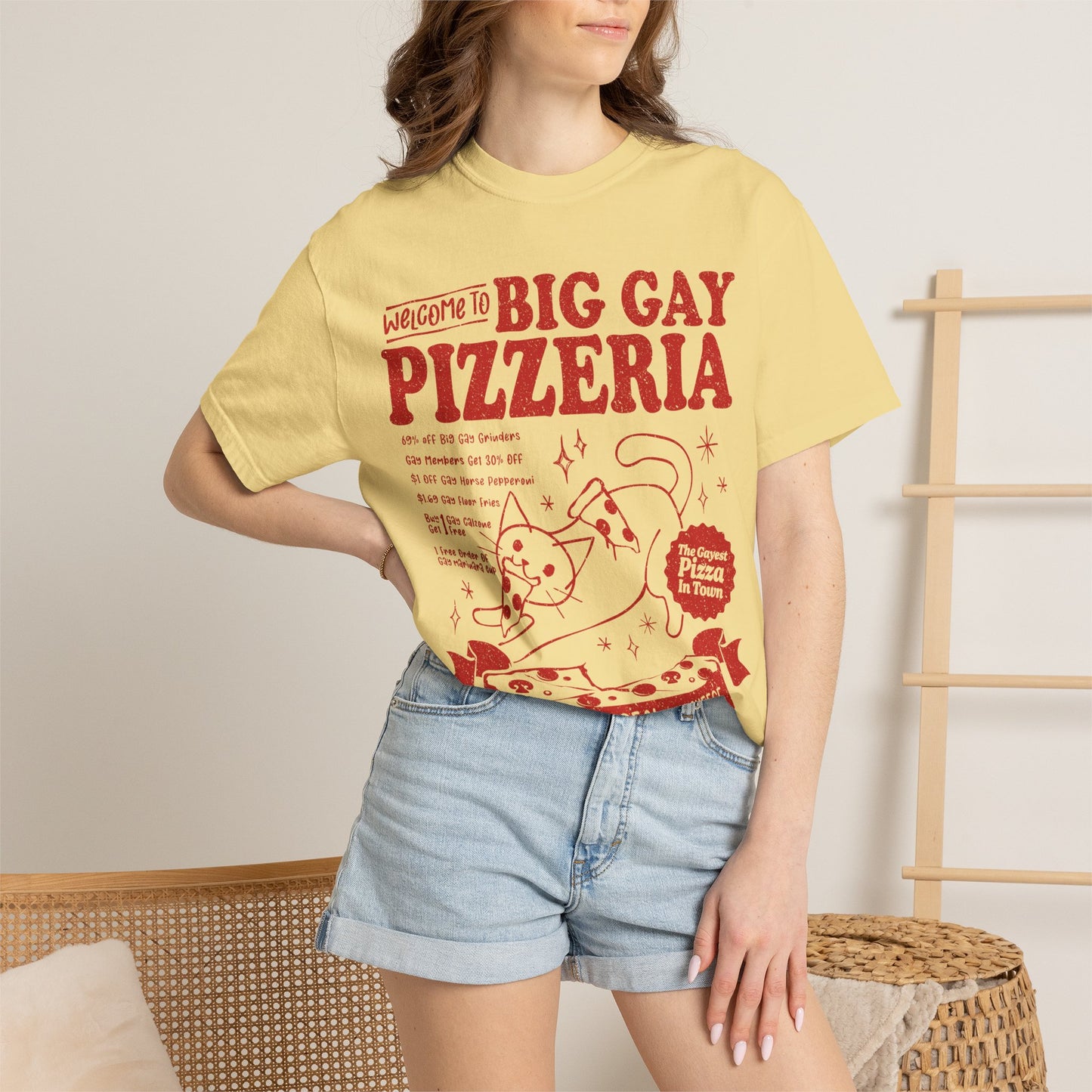 Comfort Colors Pride Shirt, Gay Shirt, LGBTQ Shirt, Lesbian Shirt, Inclusive Shirt, Trans Shirt, Cat Shirt, Subtle Gay, Big Gay Pizzeria Tee